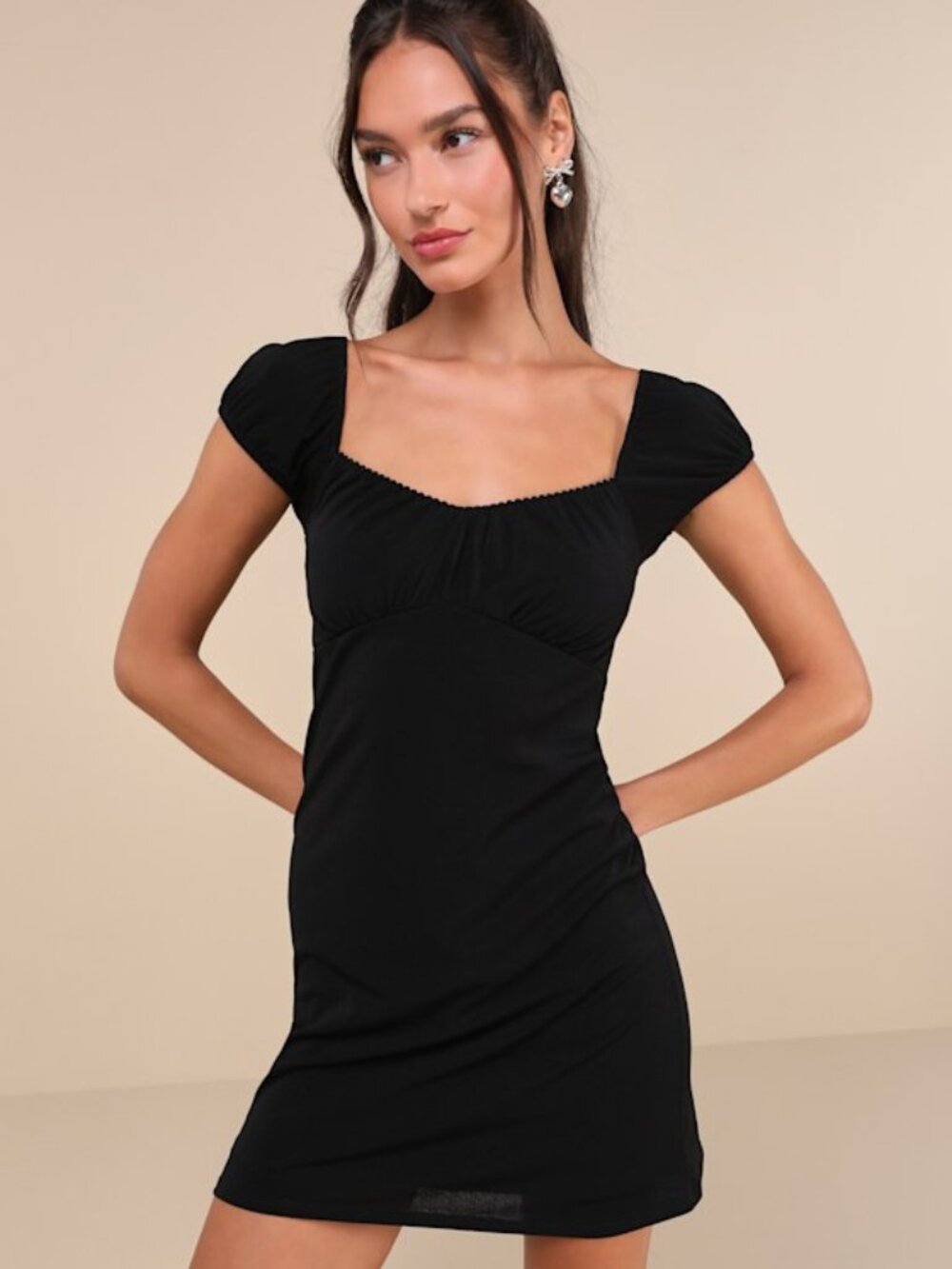 Lulus Blossoming Charm Black Puff Sleeve Mini Dress - Size XL